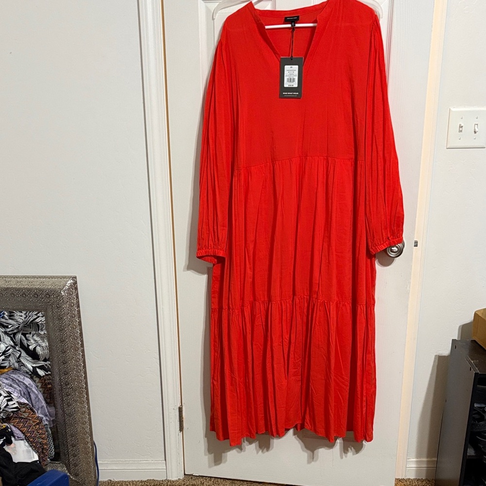 Who What Wear Vibrant Red Long Sleeve Dress